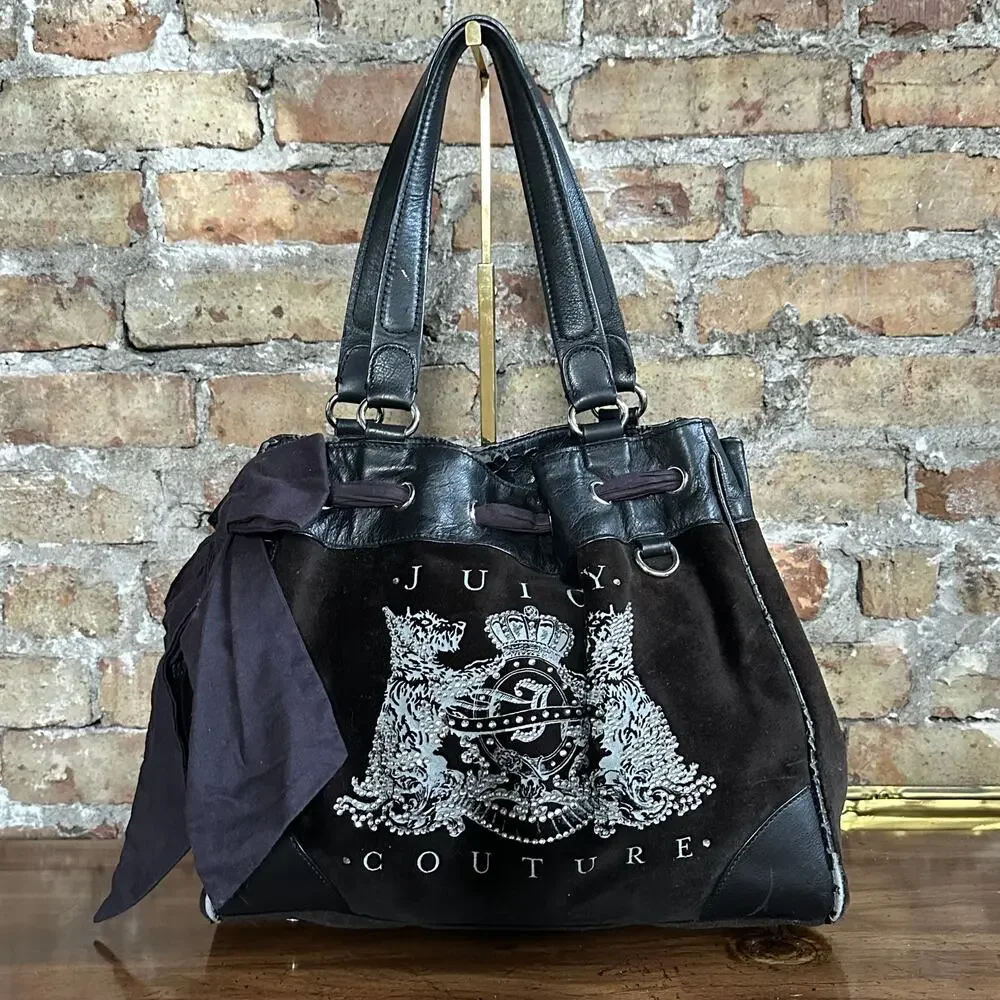Vintage Y2K Juicy Couture Black Velour Daydreamer Bag